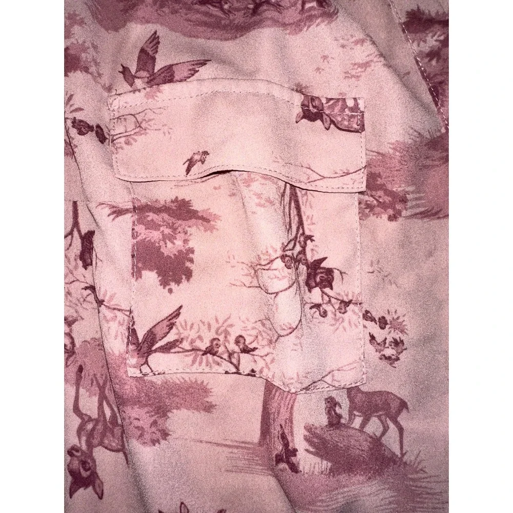 Disney Bambi Toile Print Roll Tab Sleeve Blouse Mauve Pink Plus Size 2